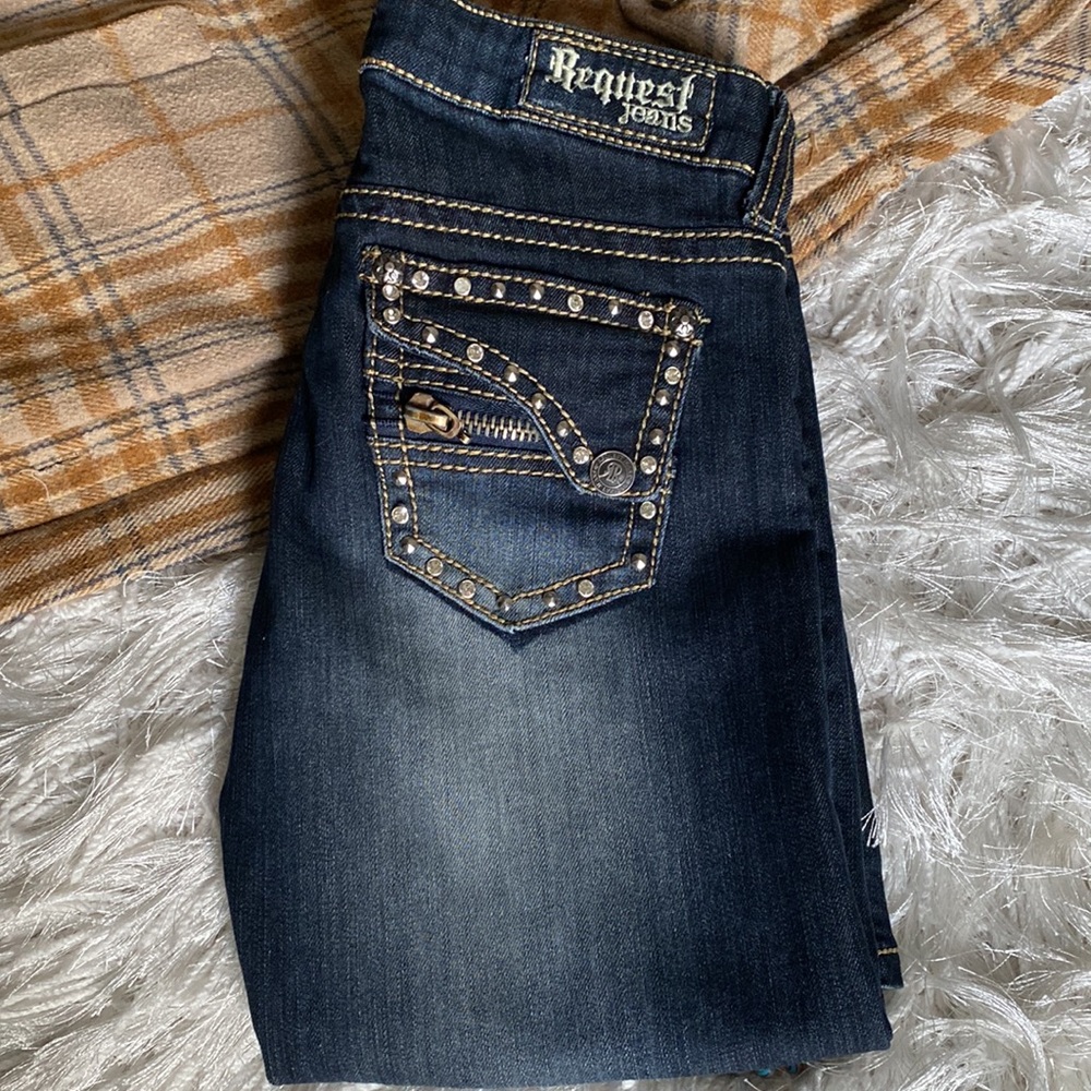 Request Jeans Juniors Embellished Bling 5-Pocket Straight Low-Rise Denim Jean